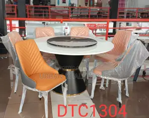 Executive Round Marble Glass Top 6-Sitter Dining Table Set