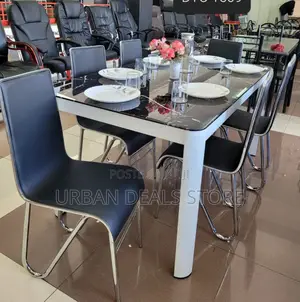 Executive Modern Marble Glass Top 6 Sitter Dinning Table