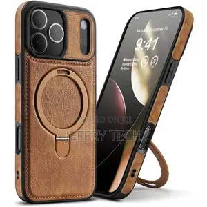 iPhone 17 Pro Max High Quality Leather Case, Magsafestand Ring - Brown