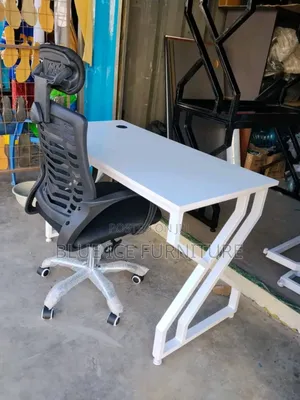 White Working Desk With Headrest Chair