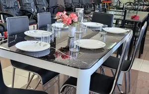 Modern Six-Seater Dining Table With Marble Glass Surface