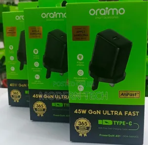“Oraimo 45w Gan Fast Charger for Phones Tablets (Type-C)”