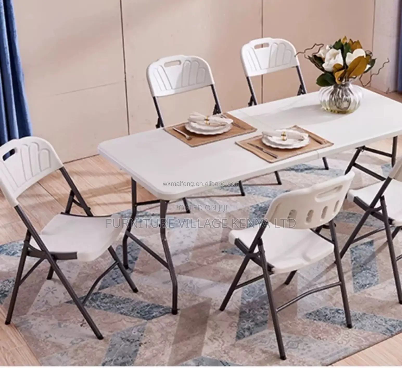 Foldable Table; Modern White Rectangular Folding Plastic Table
