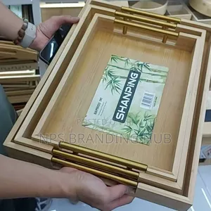 3pcs Bamboo Food Storage Trays Wooden Serving Trays With Handles Cv