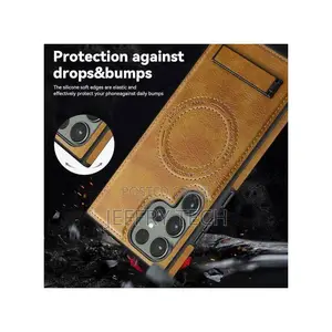 Brown Leather Case With Wireless Charging, Forsamsung Galaxy S22 Ultra
