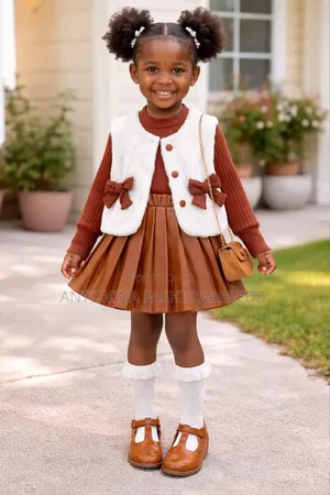 3pcs Quality Girl Pleated Leather Skirt Set