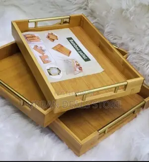 3pcs High Quality Gold Handle Heavy Bamboo Serving Plates