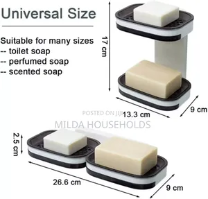 Double Layered Wall Mounted Soap Box/ Holder With Adhesive Sticker.