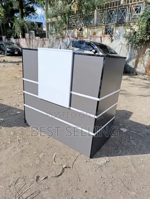 Modern Grey White Stripes Office Customer Service Desk