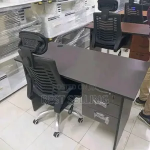 Grey Comforter Office Table and Headrest Chair