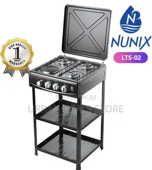 Nunix Cooker 3 Gas +1 Electric Plate Standing Cooker Plus Shelves