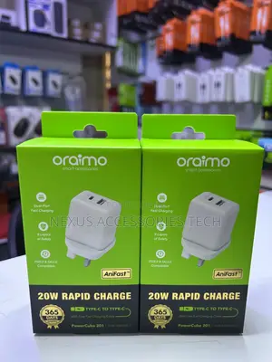 Oraimo Powercube 201 20w Fast Charger – Type-C to Type-C, 2 Usb Ports