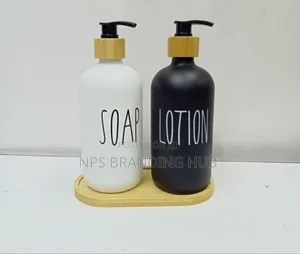 Ceramic Soap Lotion Dispensers With Bamboo Holder Nm