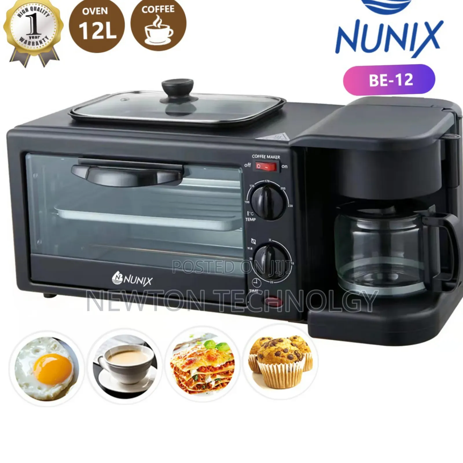 Nunix 3 in 1 Breakfast Maker; Toaster,Oven, Coffee Maker