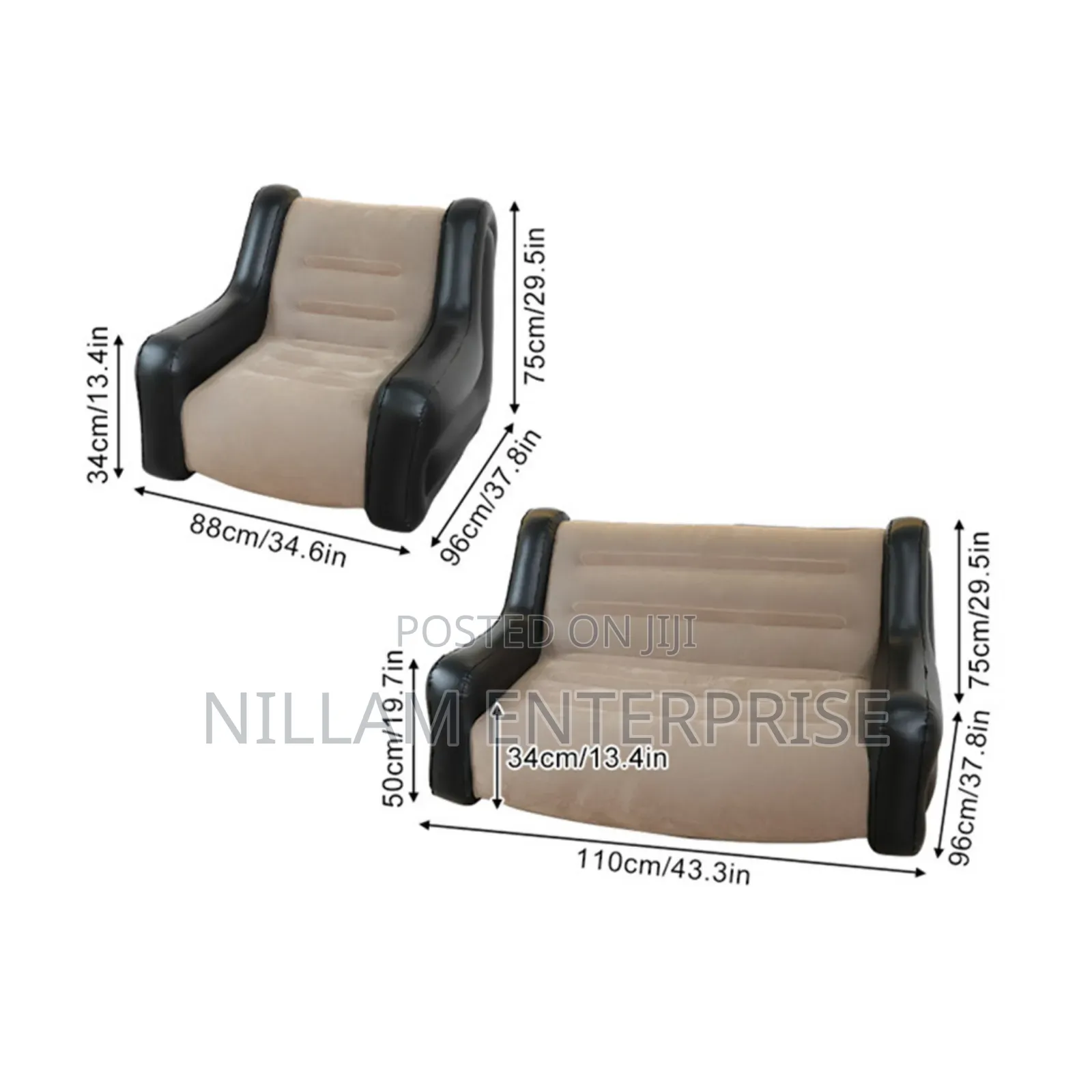 Inflatable Modern 2 Seater Sofa With Armrests