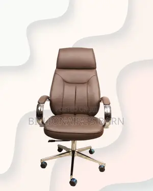 Brown Executive Leather Office Chair High Back Chrome Base Workspace