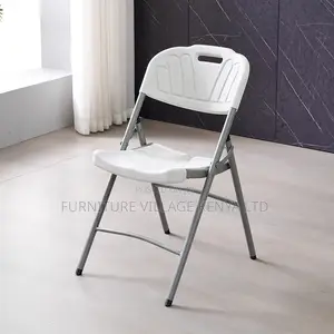 Office Chair; White Plastic Folding Chair With Grey Metal Frame