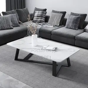 Coffee Tables: Modern Marble Coffee Table With Metal Base