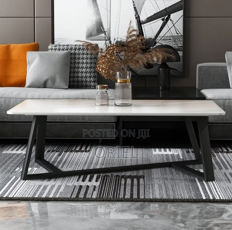 Coffee Tables: Modern Marble Coffee Table With Metal Base