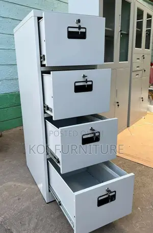 Office Cabinet : 4-drawer Metal Filing Cabinet – Grey Finish
