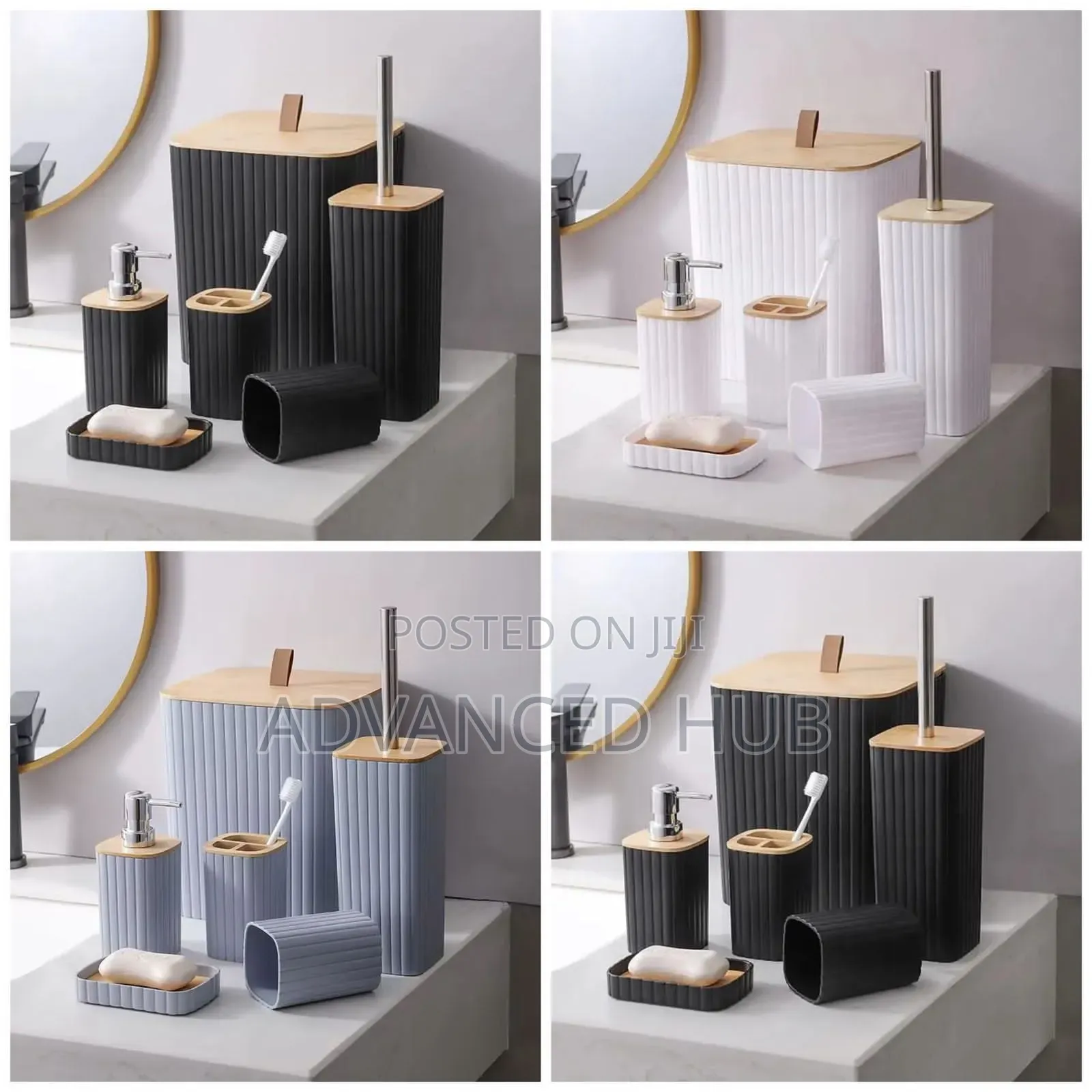 6in1 Exquisite Bathroom Accessories Set With Bamboo Lid