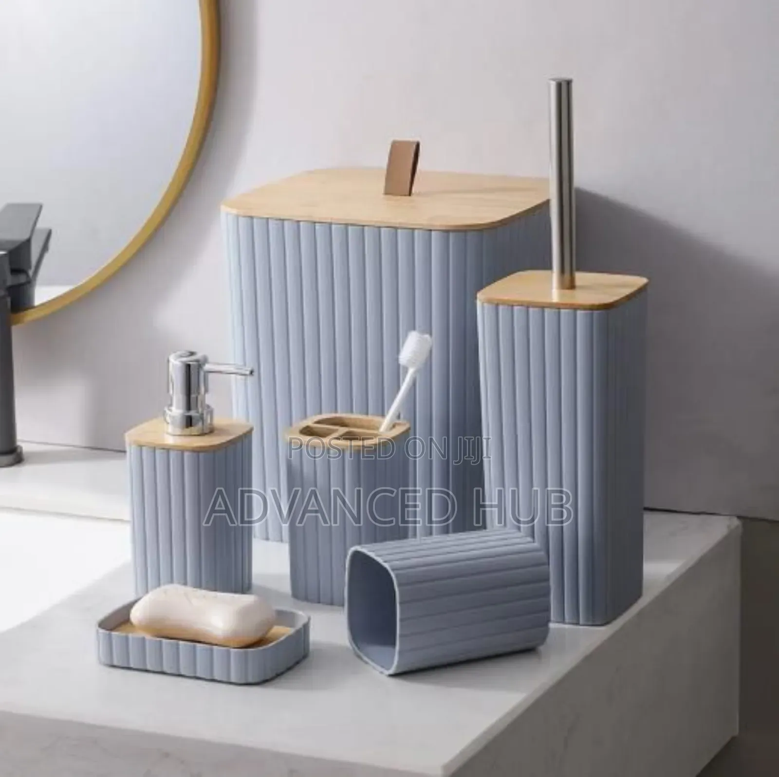 6in1 Exquisite Bathroom Accessories Set With Bamboo Lid
