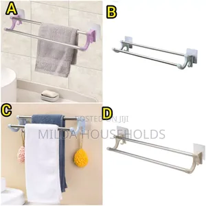 *34cm Self Adhesive Double Pole Towel Holder, Towel Rack