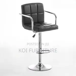 Barstools; Leather Black Swivel Adjustable Ergonomic Barstool