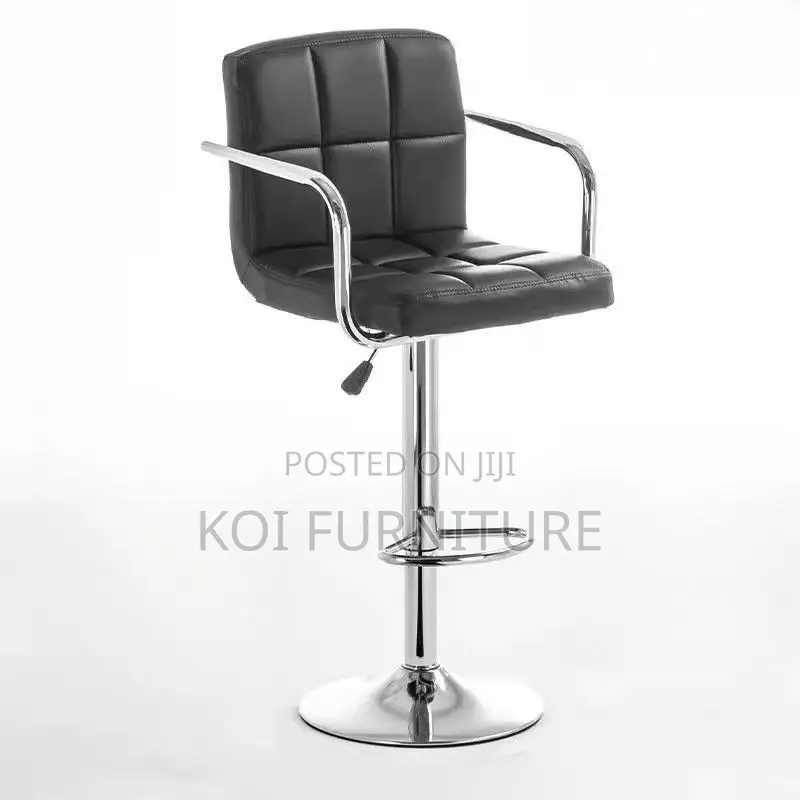 Barstools; Leather Black Swivel Adjustable Ergonomic Barstool
