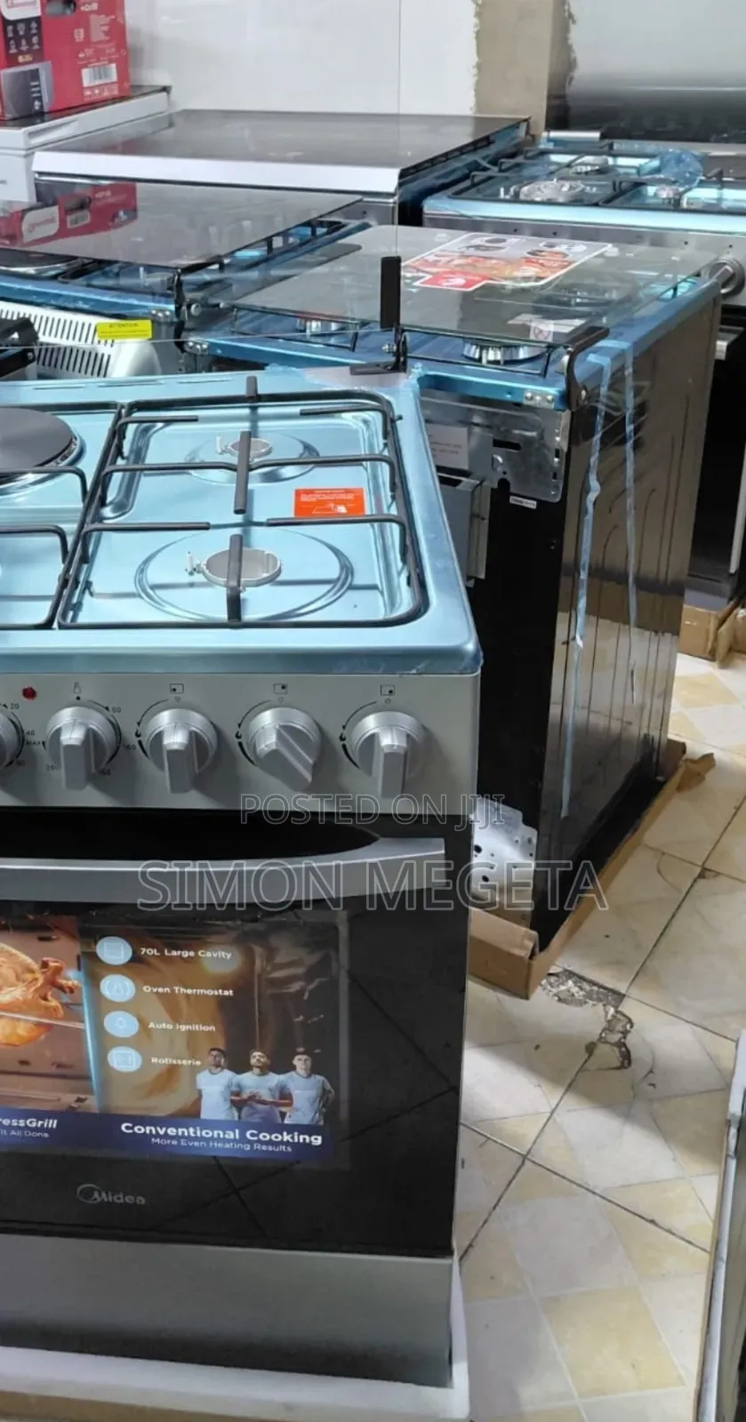 Sleek Reliable Midea 60×60 3g + 1e Standing Cooker – Silver.