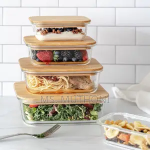 4 PCS Borosilicate Glass Containers With Air-Tight Bamboo Lids.