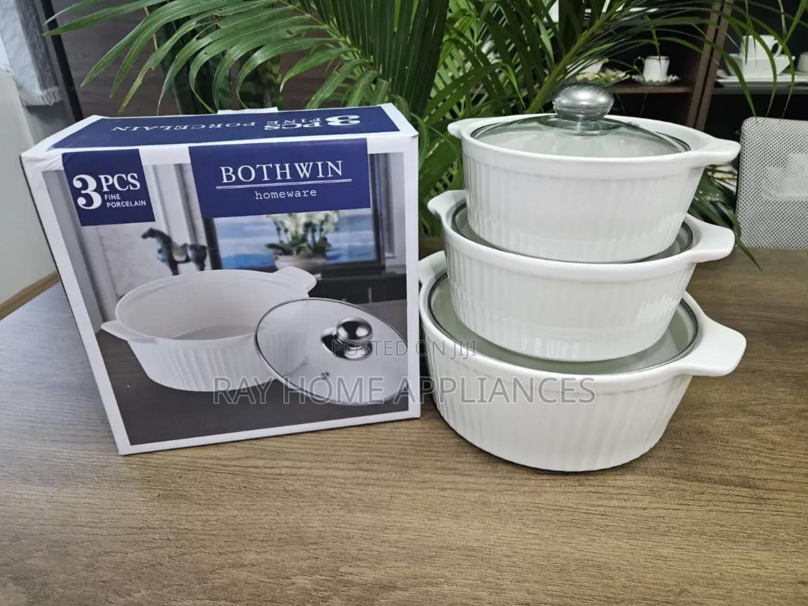 3 Pieces Set Ceramic Casserole Serving Dishes With Glass Cover