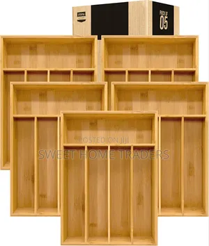 5 Slot Bamboo Cutlery Organizer