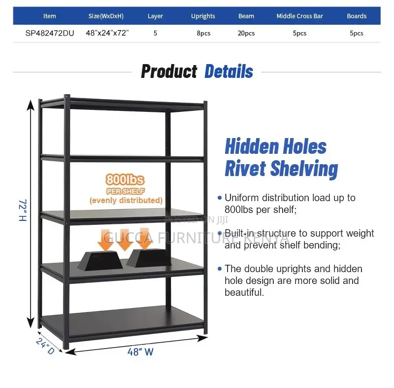 5-tier Metallic Adjustable Shelving Rack
