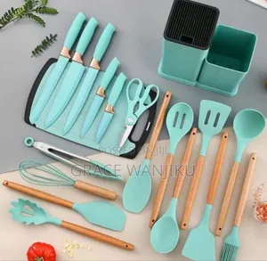 19pcs Heat Resistant Silicone Cooking Kitchen Spoon Set With Knives