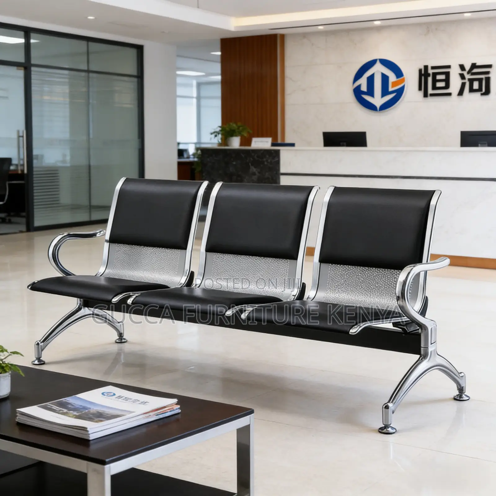 3-link Leather Cushioned Reception Waiting Bench