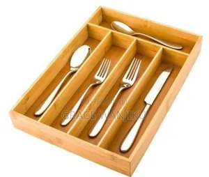 Fixed Size 33x24x4cm Dining 5 Slot Bamboo Cutlery Organizer*