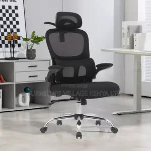 Office Chair; Black Ergonomic Office Chair With Flip Arms