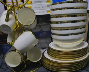 24 Pieces Ceramic White-Gold Dinner Sets