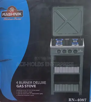 Rashnik 4 Burner Deluxe Gas Stove With Shelves, Standing Gas Cooker