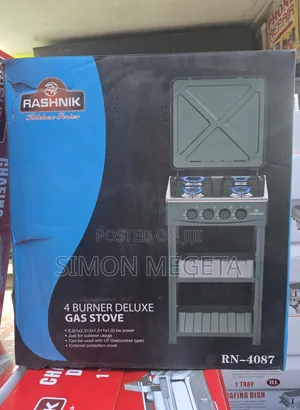 Rashnik 4-Burner Deluxe Gas Stove – Standing Cooker With Shelves