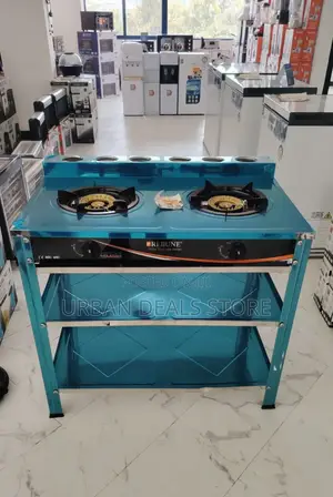 Heavy Duty Rebune Double Burner Standing Gas Stove With Shelves