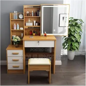 Dressers; Brown Bedroom Home Vanity Set With Sliding Mirror