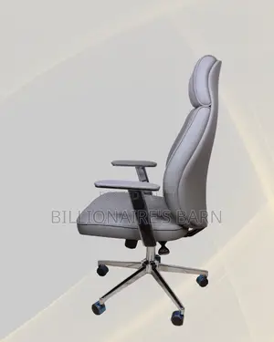 Grey Executive Leather Office Chair High Back Chrome Base Adjustable