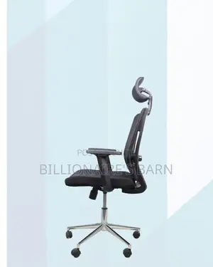 Black Mesh Office Chair Ergonomic Headrest With Chrome Base Workspace