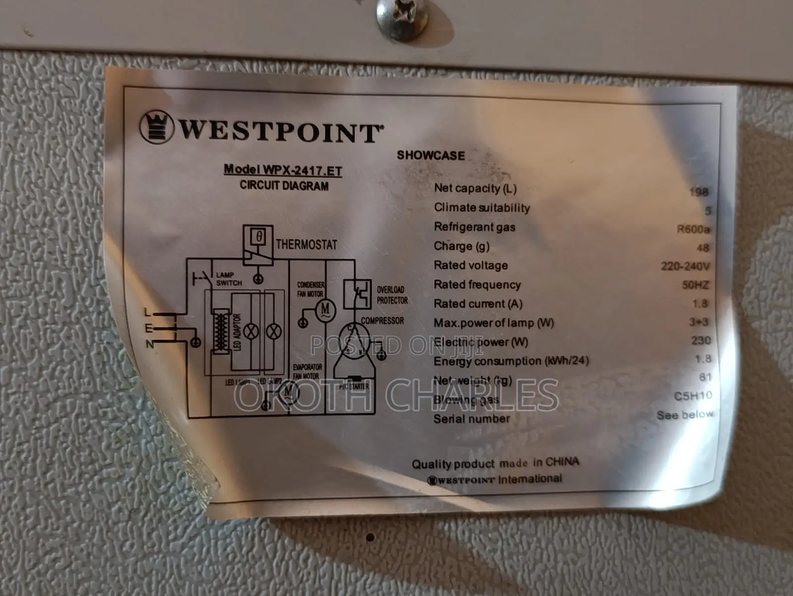 Westpoint Commercial Refrigerator 198l