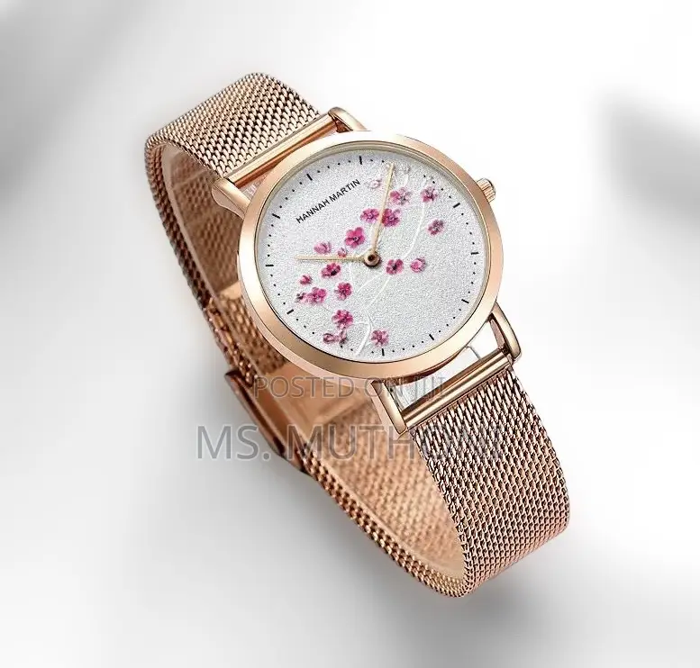 White Dial Adorned With a Pink Floral Pattern Hm Ladies