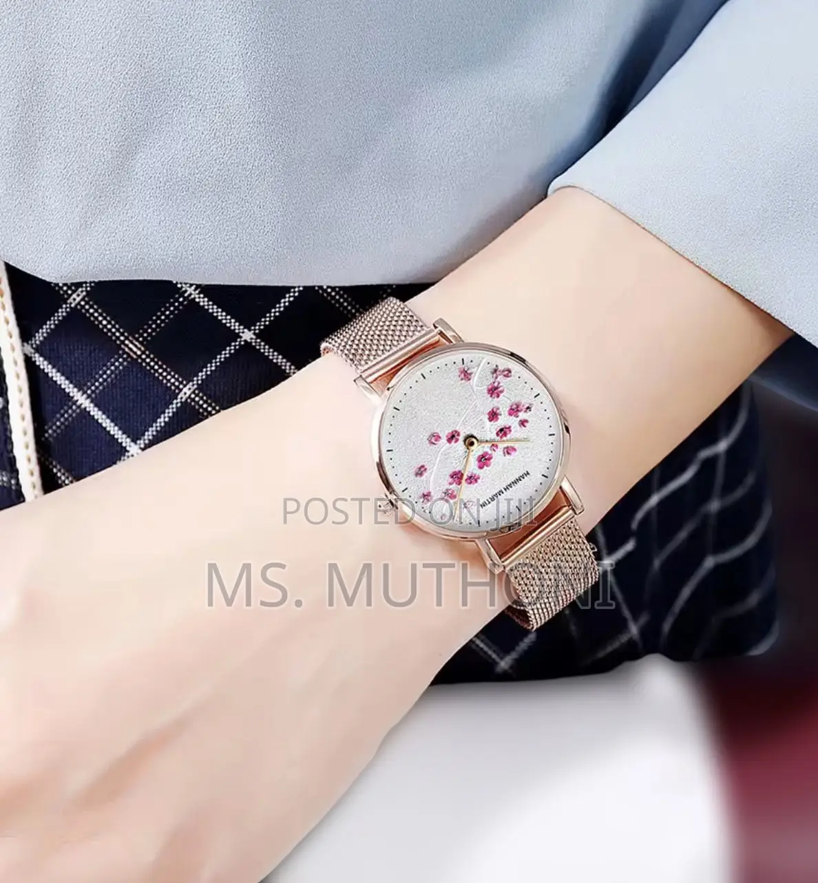 White Dial Adorned With a Pink Floral Pattern Hm Ladies