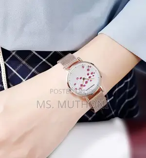 White Dial Adorned With a Pink Floral Pattern Hm Ladies