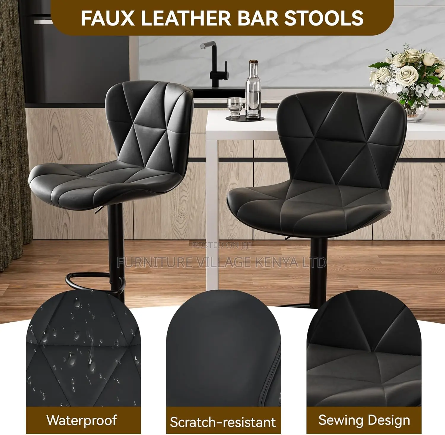 Barstool; Pu Leather Height Adjustable Counter Barstool
